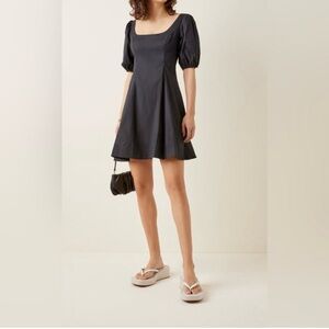 Staud Laela Black Mini Dress with Puff Sleeves